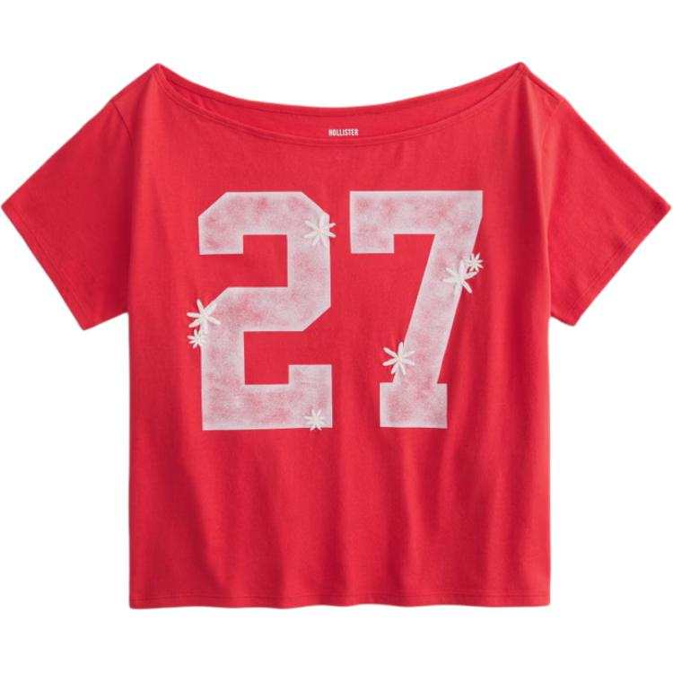 Hollister/ T Shirts Women's Red Crew Neck Moderate Straight Fit
