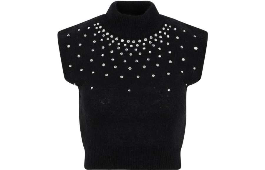 Alessandra Rich Embellished Mock Neck Cropped Top