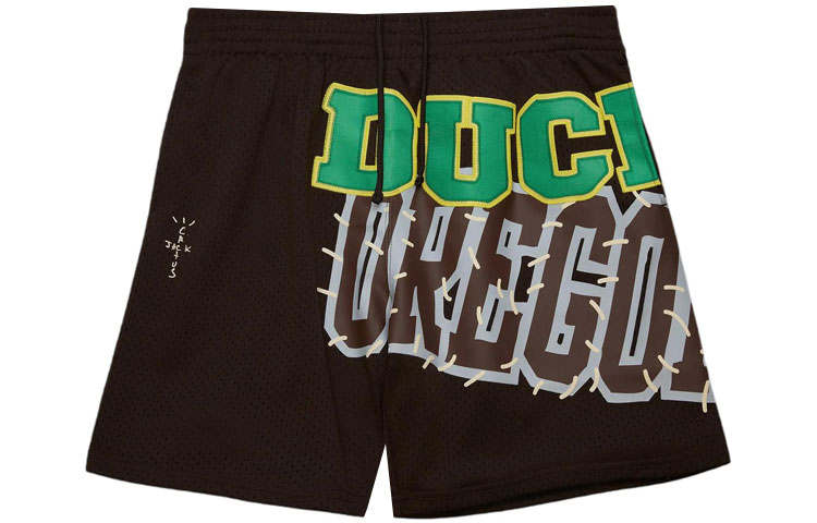 Travis Scott x Mitchell Ness Collaboration SS24 UNIVERSITY Of OREGON LOGO Sports Shorts Unisex Brown