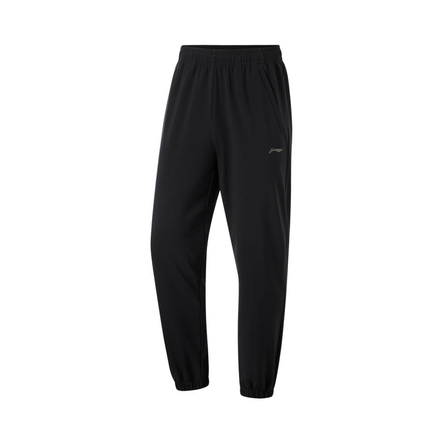 Li-Ning Li Ning Fitness, Solid Color Mid Rise Breathable Fleece Lined Versatile Elastic Cuff Sports Pants Men's Black