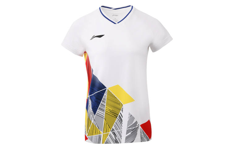 Li-Ning Li Ning Badminton Collection T Shirts Women's Standard White V Neck Moderate Straight Fit