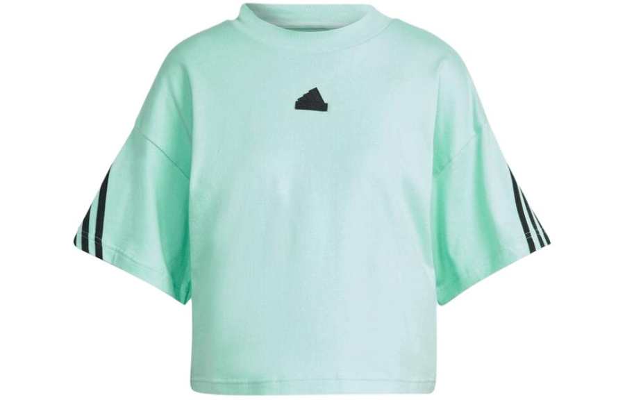 Adidas Adidas T Shirts Women's Cyan Crew Neck Moderate Straight Fit