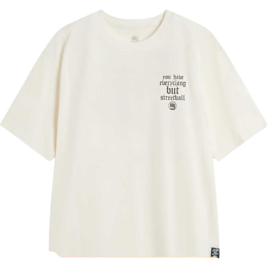 Li-Ning Li Ning T Shirts Men's Ecru Crew Neck Moderate Straight Fit