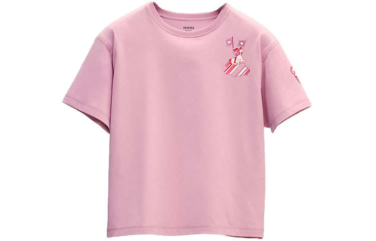HERMES SS22 Drop Shoulder Sleeve T Shirt Women's Pink