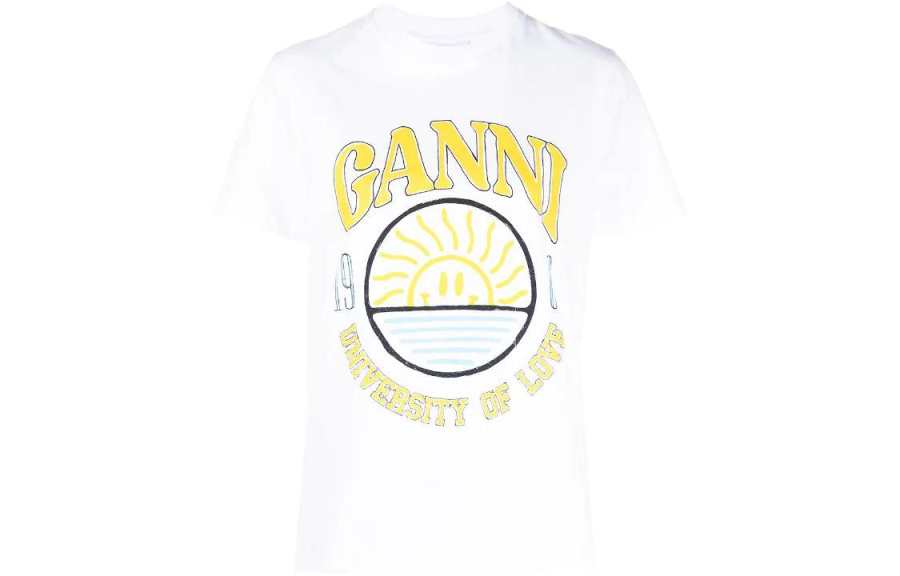 GANNI University Of Love Series T Shirts Women's White Crew Neck Moderate Other
