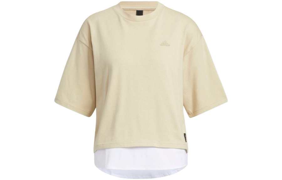 Adidas Adidas T Shirts Women's Beige Yellow Crew Neck Moderate Mock Two Piece