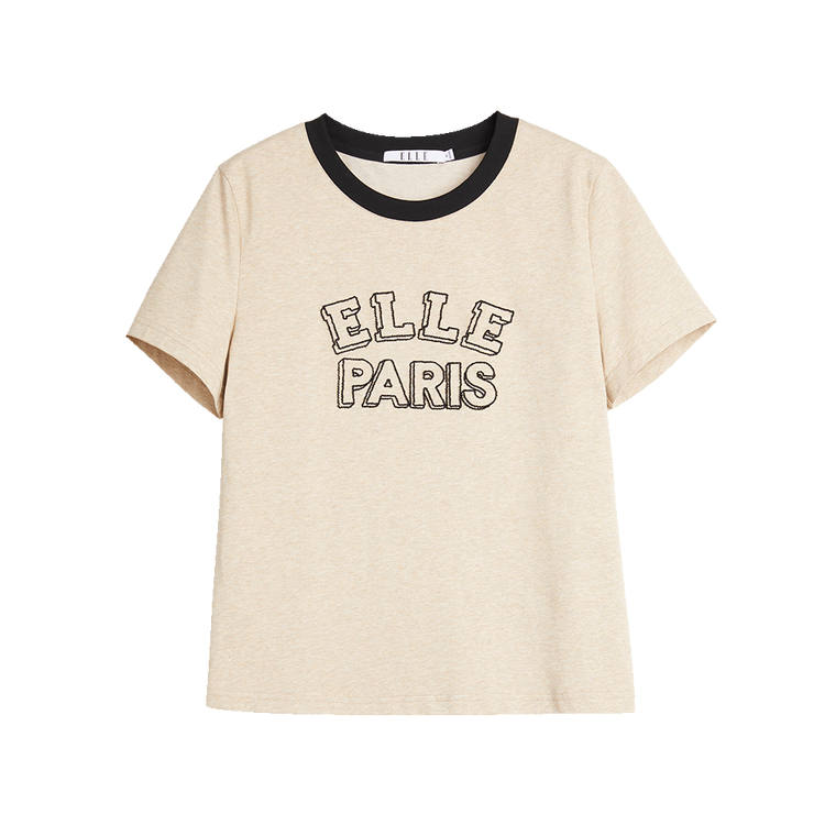 ELLE T Shirts Women's Khaki Crew Neck Moderate