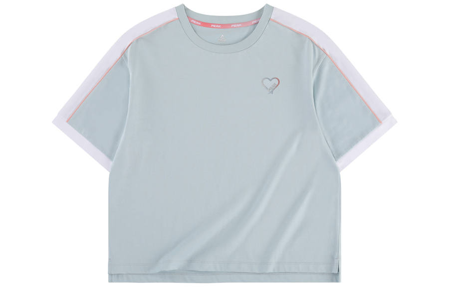 PEAK T Shirts Women's Light Gray Green Crew Neck Moderate Straight Fit