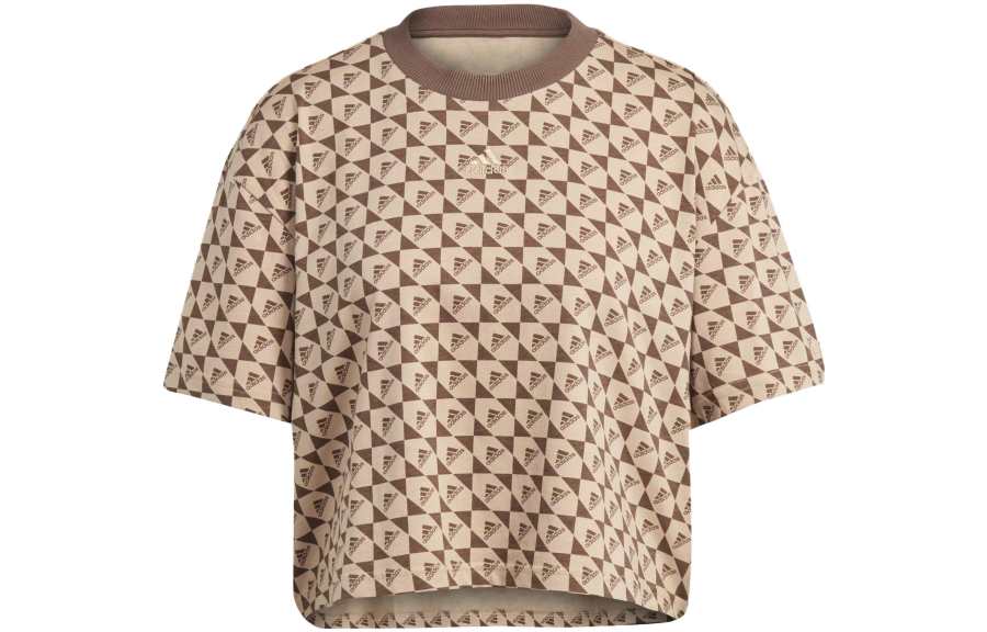 Adidas Adidas T Shirts Women's Beige Crew Neck Moderate Straight Fit