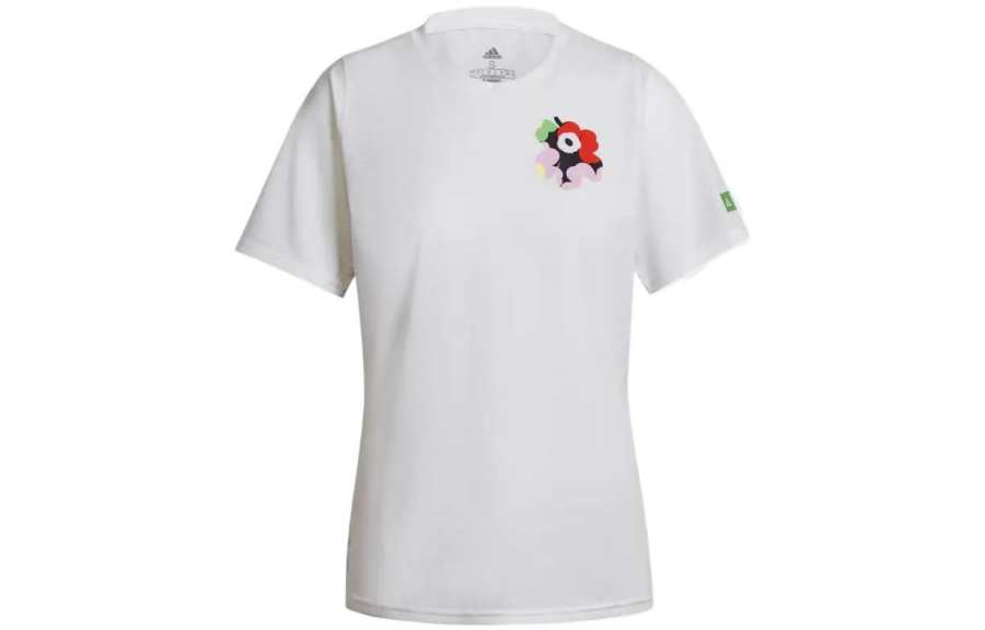 Adidas Adidas X Marimekko T Shirts Women's White Crew Neck Moderate Straight Fit