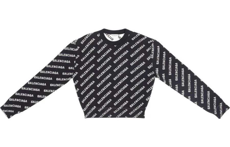 Balenciaga All Over Logo Crewneck 'Black/White'
