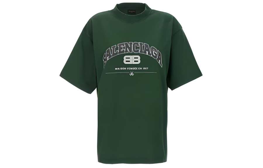 Balenciaga Drop Shoulder Sleeve T Shirt, Regular Fit Women's Green