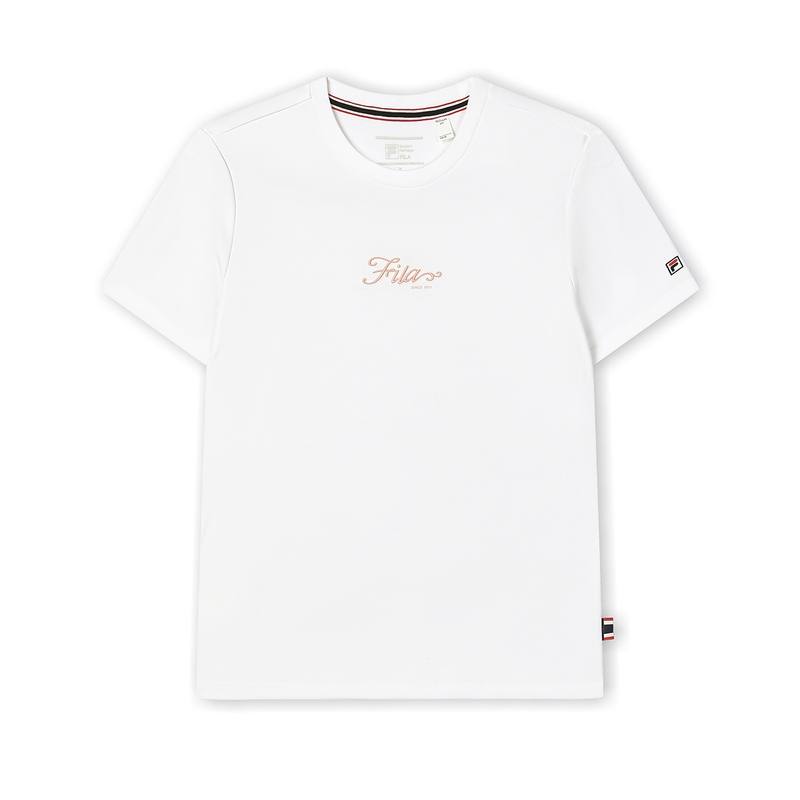 FILA T Shirts Women's Standard White Crew Neck Moderate Straight Fit