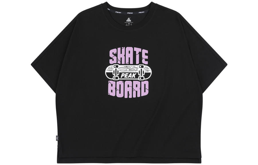 PEAK T Shirts Women's Black Crew Neck Moderate