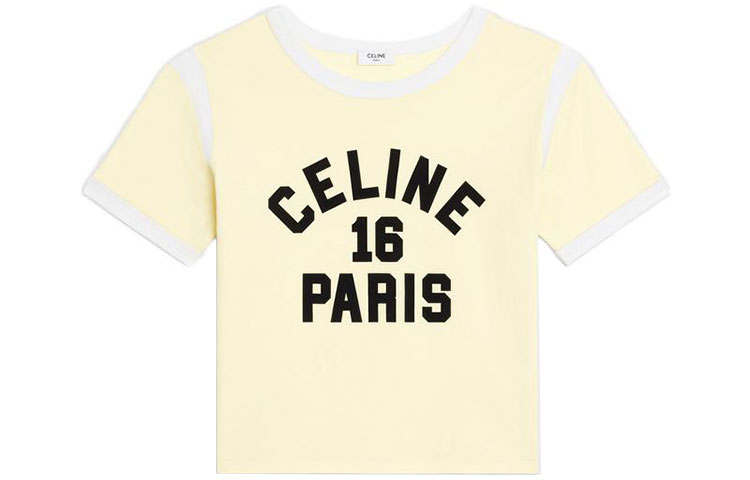 CELINE T Shirts Women's Yellow Crew Neck Moderate Straight Fit