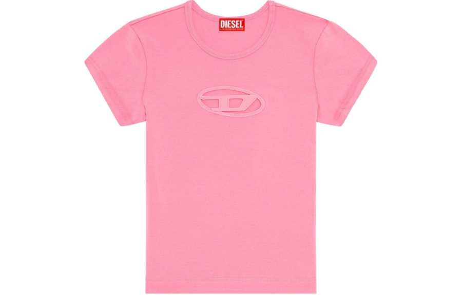 DIESEL T Shirts Women's Pink Crew Neck Moderate Straight Fit