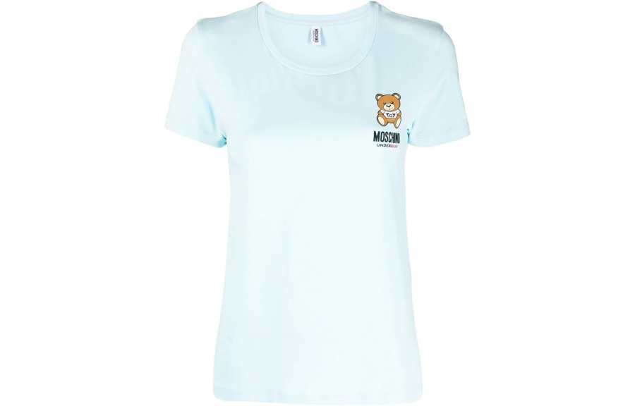 MOSCHINO T Shirts Women's Blue Crew Neck Moderate Straight Fit