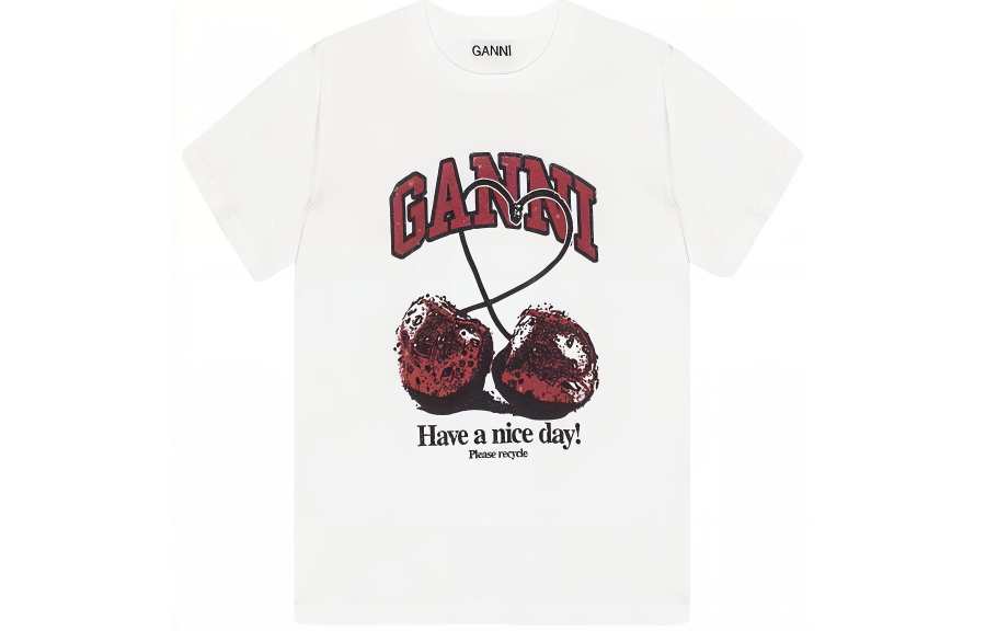 GANNI Cherry Cotton T shirt