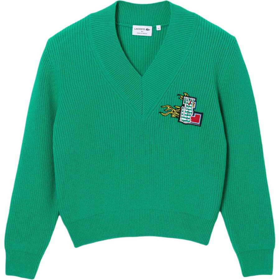 LACOSTE Sweaters Women's Green V Neck Moderate Other