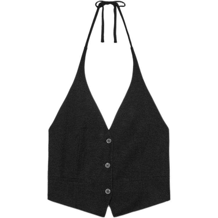 ZARA Tank Tops Women's Black Moderate Halter Neck
