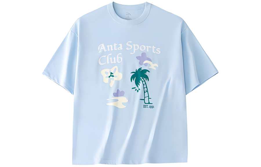 Anta Life Collection Drop Shoulder Sleeve T Shirt Women's Aqua Sky Blue