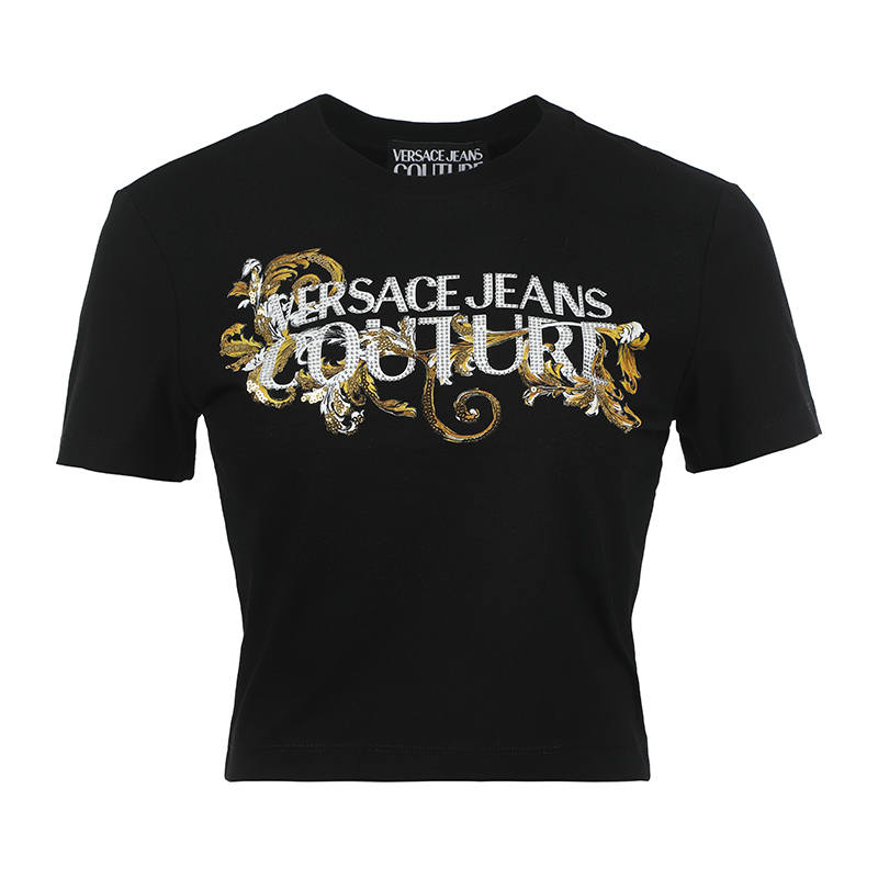 VERSACE JEANS COUTURE Logo Printed Cropped T Shirt