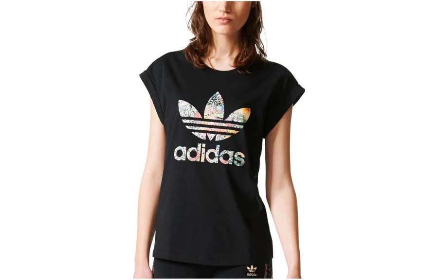 Adidas Originals T Shirts Women's Black Crew Neck Moderate Straight Fit
