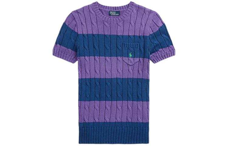 Polo Ralph Lauren Striped Cable Knit Short Sleeve Sweater Standard Women's Purple
