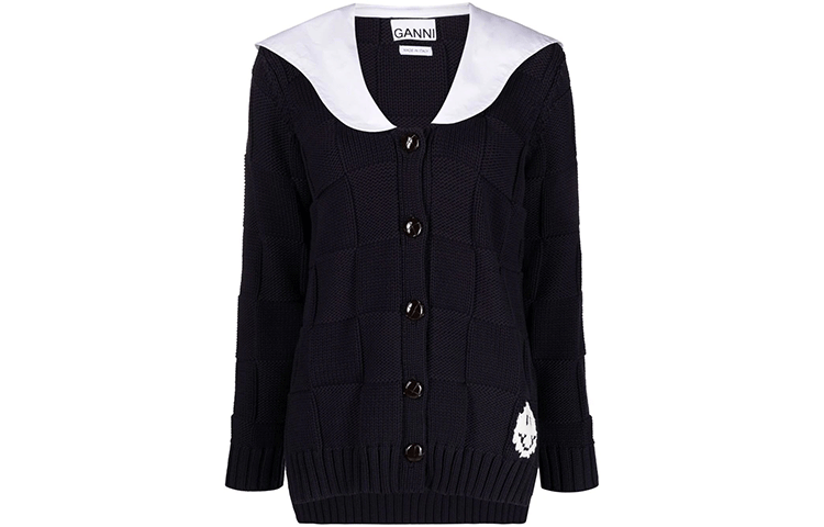 GANNI Sailor collar Intarsia knit Cardigan