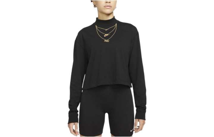 Nike Nike T Shirts Women's Black Stand Collar Moderate Straight Fit