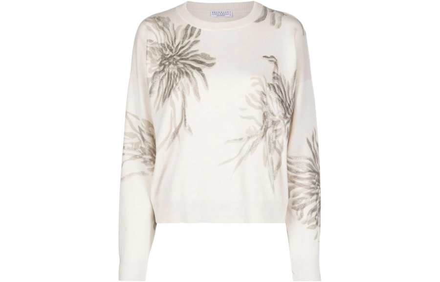 Brunello Cucinelli Sweaters Women's Ivory Crew Neck Moderate Other