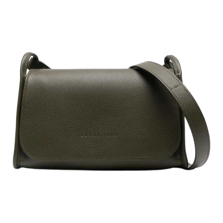 LONGCHAMP Le Foulonné Cow Leather Shoulder Bag Medium Women's Khaki