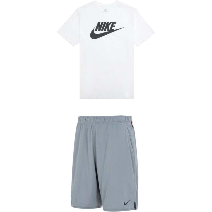 Nike Nike Casual Sportswear Men's Clothing Set White Top+Gray Shorts Crew Neck Moderate