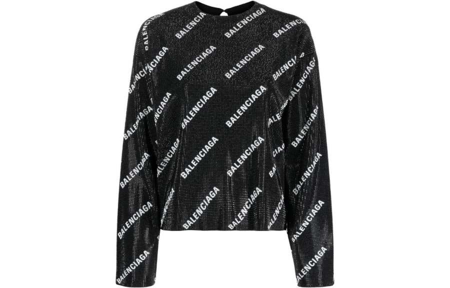 Balenciaga 【Replicated_PM】logo-pattern crystal-embellished jumper