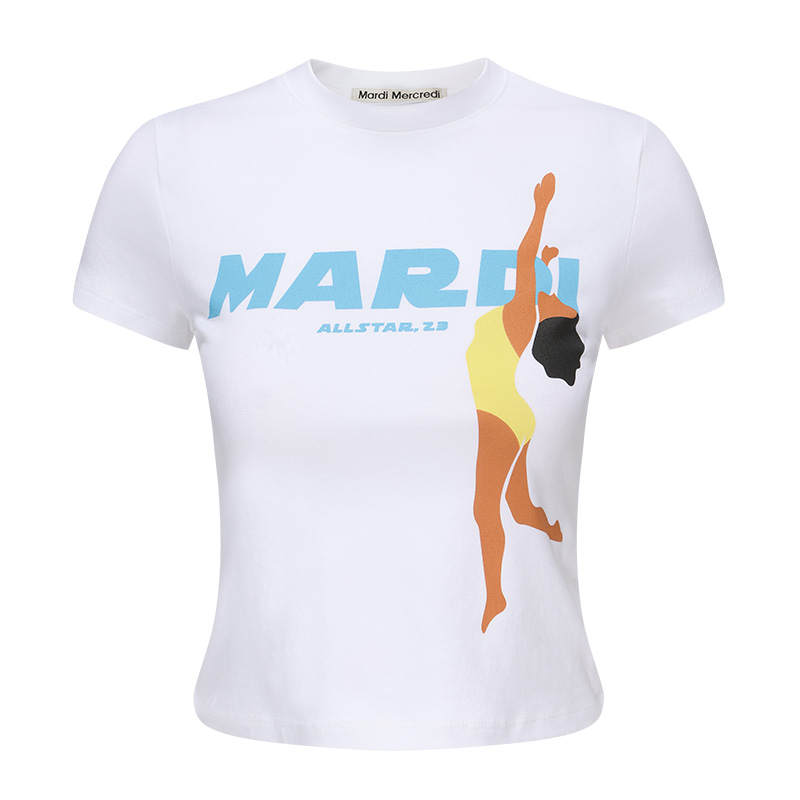 MARDI MERCREDI Crop Tops Women's Bleached Colored Glaze Blue Crew Neck Moderate