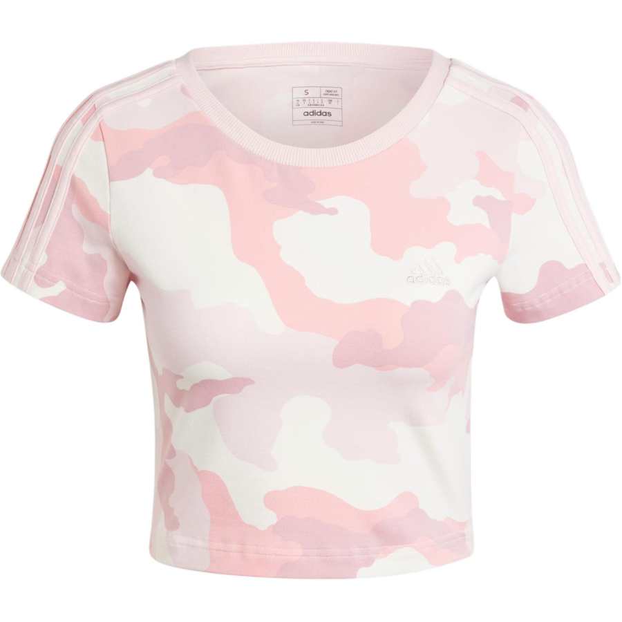 Adidas Adidas Women's Essentials 3 Stripes Camo Print Baby T Shirt Sandy Pink