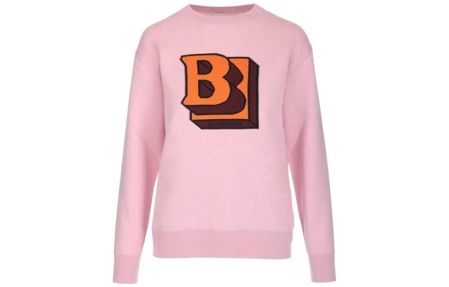 Burberry Logo Embroidered Ribbed Sweater 'Pale Candy Pink'