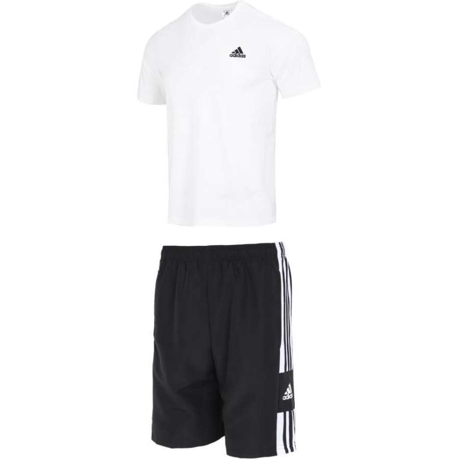 Adidas Adidas Casual Sportswear Men's Set White T Shirt+Black Shorts Crew Neck Moderate
