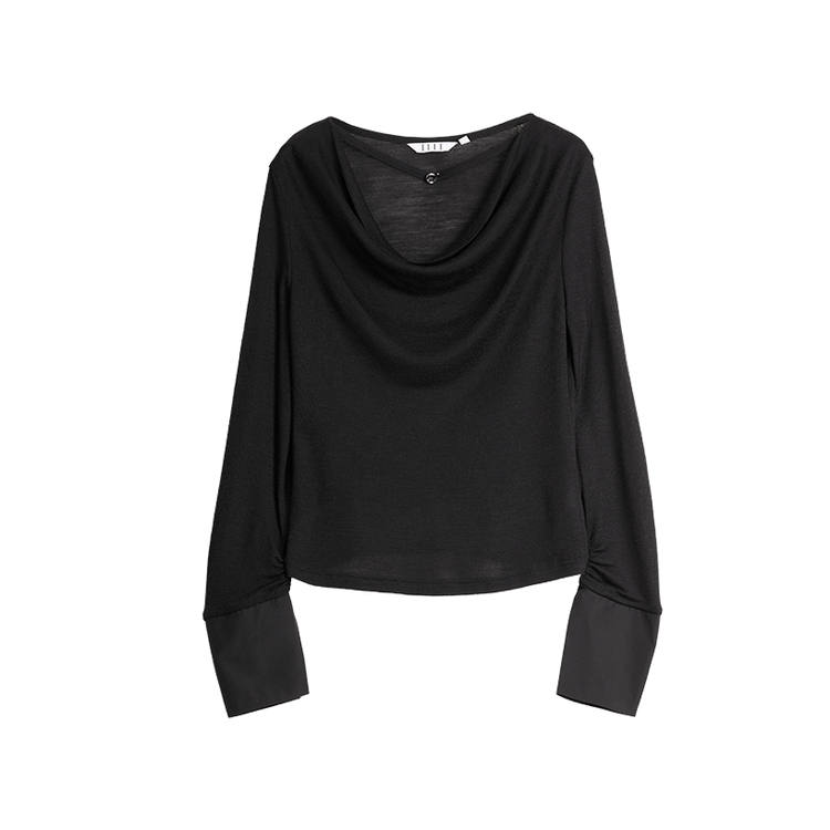 ELLE T Shirts Women's Black Crew Neck Thin