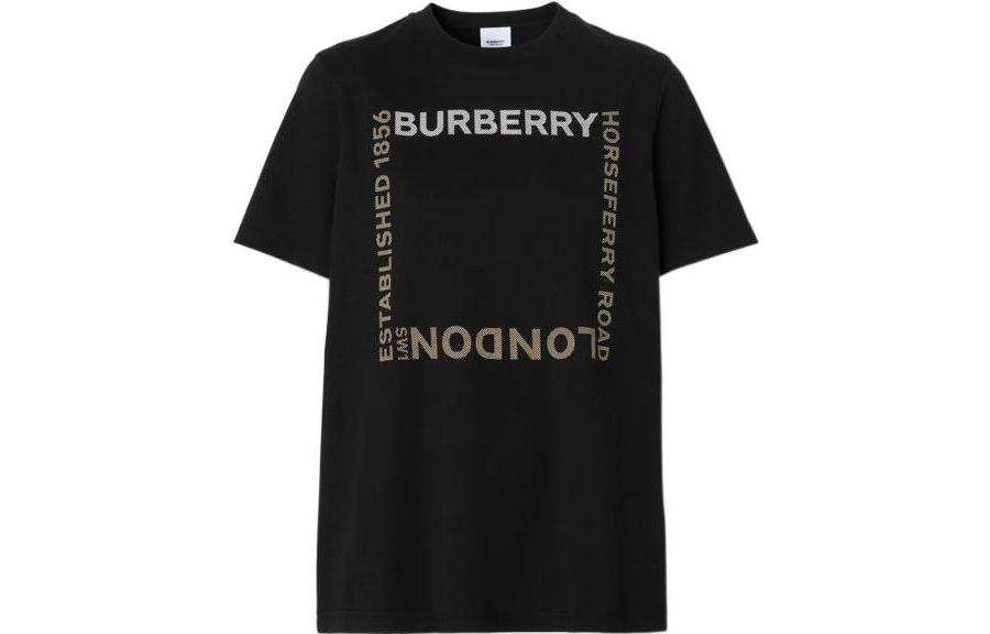 Burberry FW22 Letter Print Crew Neck Straight Fit Short Sleeved T Shirt Women's Black