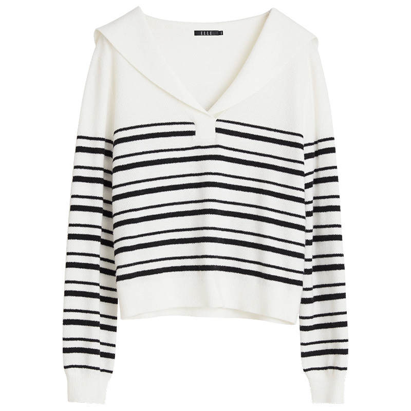 ELLE ELLE Sweaters Women's Stripes Navy Collar Moderate Other