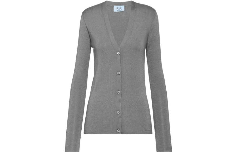 PRADA PRADA Sweaters Women's Gray V Neck Moderate Cardigan