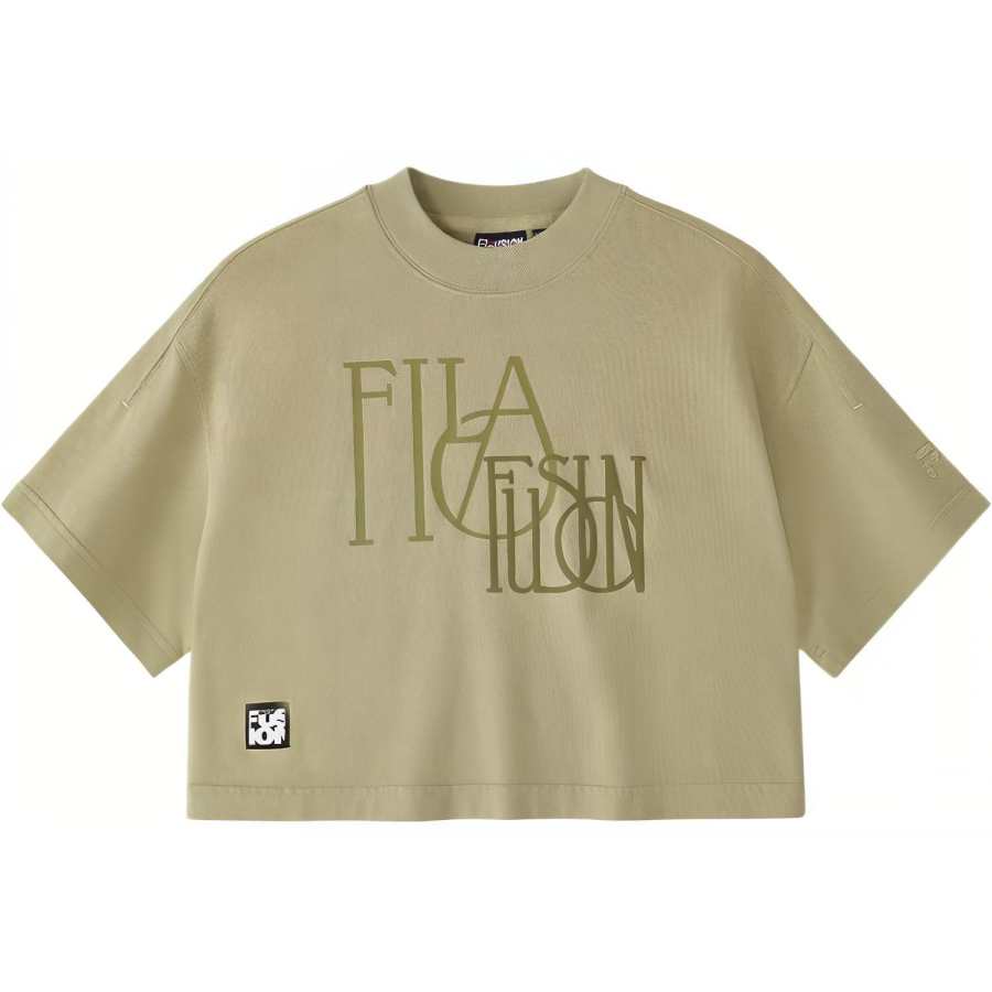 FILA FUSION China Olympic Skateboard Collection Drop Shoulder Sleeve T Shirt Women's Parrot Green