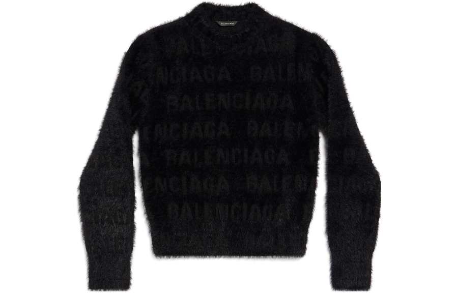 Balenciaga Women's'S Bal Horizontal Allover Furry Fitted Sweater In Black Black