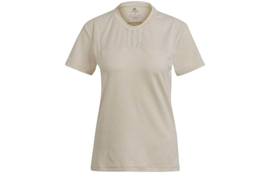 Adidas Adidas T Shirts Women's Ecru Crew Neck Moderate Straight Fit
