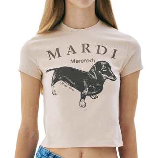 MARDI MERCREDI Dachshund Puppy SS25 Crop Top Korean Style Women's Gray/Umber