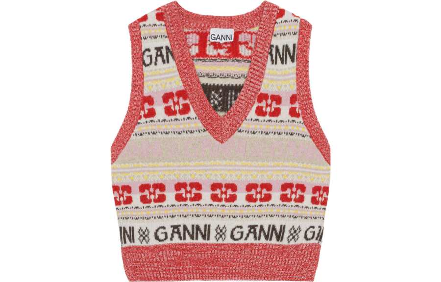 GANNI Intarsia-knit Logo Vest