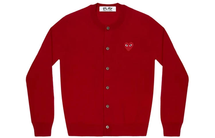 CDG Play Sweaters Women's Red Crew Neck Moderate Cardigan