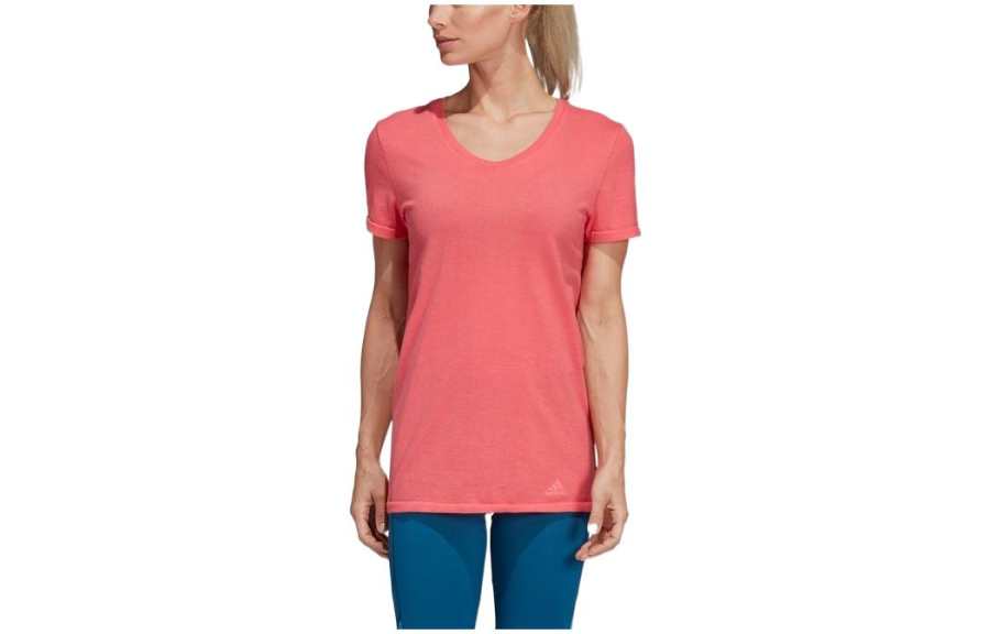 Adidas Adidas T Shirts Women's Pink Crew Neck Moderate Straight Fit