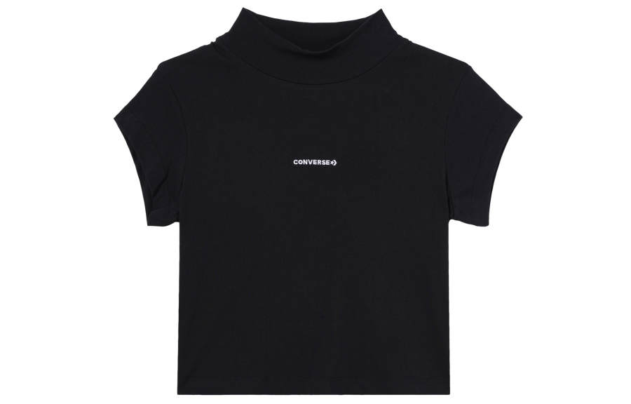 Converse WORDMARK TOP T Shirts Women's Black Crew Neck Moderate Straight Fit